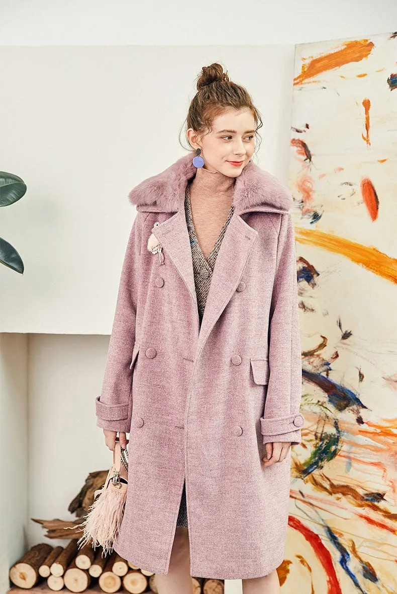 ARTKA WOOL BLEND LONGLINE FAUX FUR COLLAR COAT