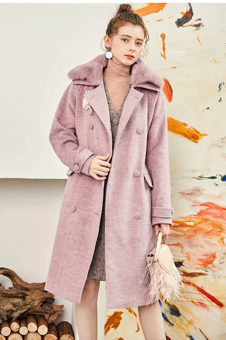 ARTKA WOOL BLEND LONGLINE FAUX FUR COLLAR COAT