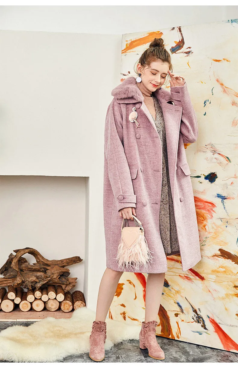 ARTKA WOOL BLEND LONGLINE FAUX FUR COLLAR COAT