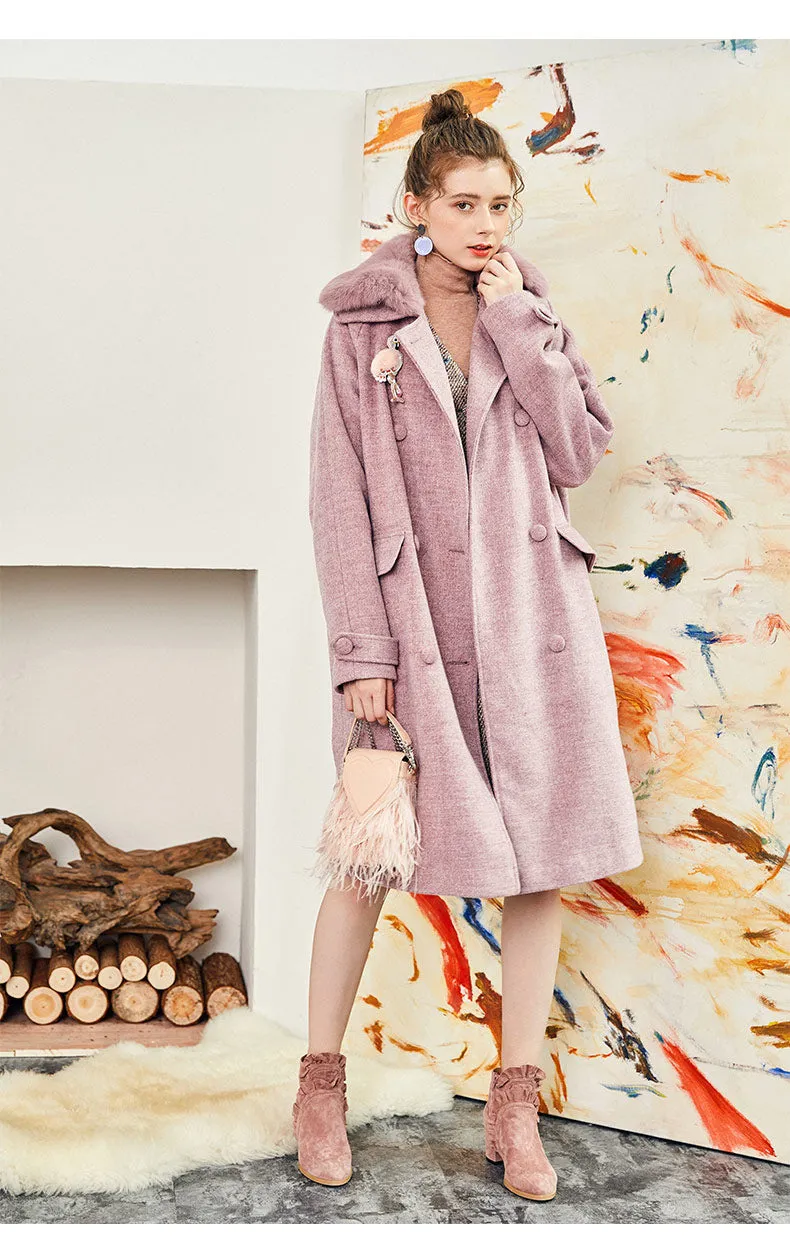 ARTKA WOOL BLEND LONGLINE FAUX FUR COLLAR COAT