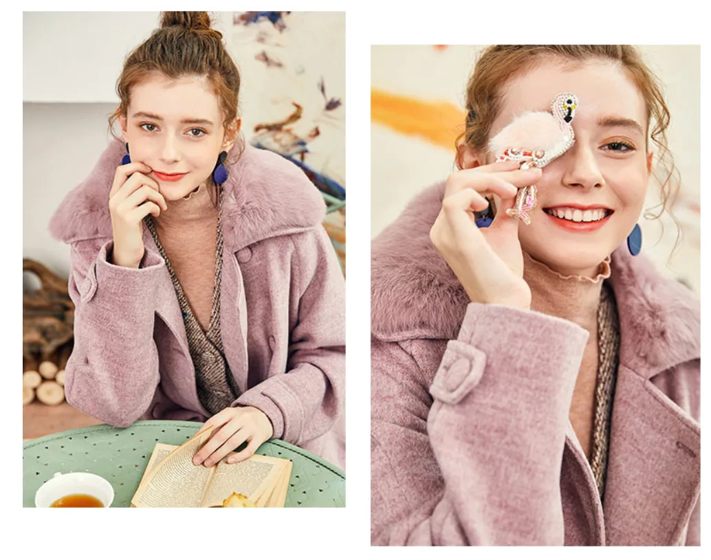 ARTKA WOOL BLEND LONGLINE FAUX FUR COLLAR COAT