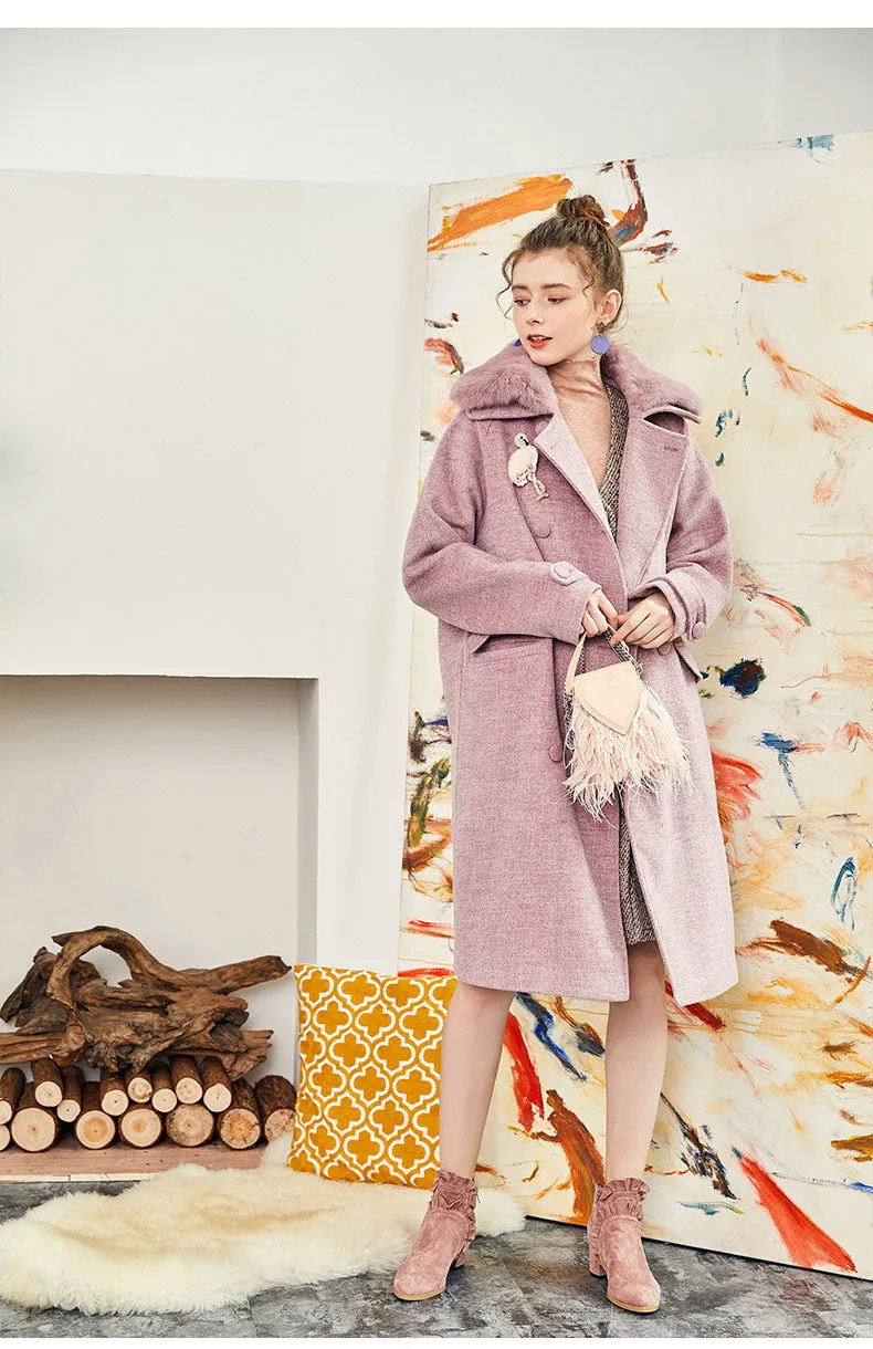 ARTKA WOOL BLEND LONGLINE FAUX FUR COLLAR COAT