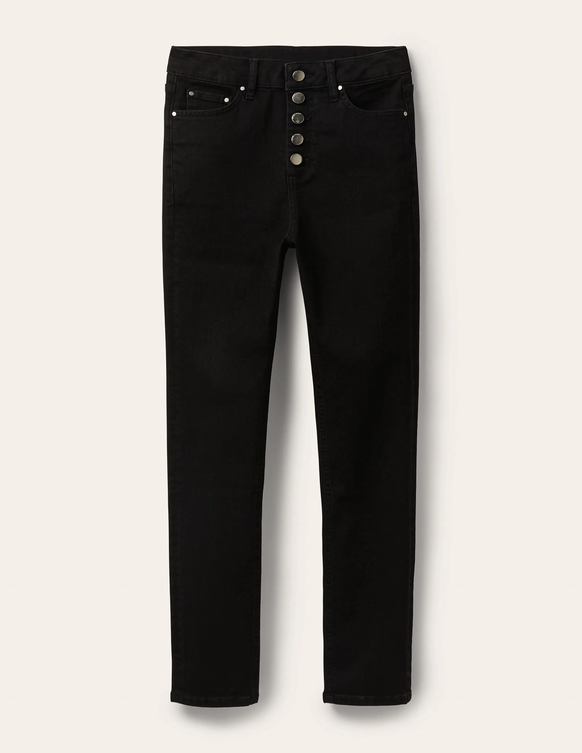 Button Fly Skinny Jeans-Black Waxed