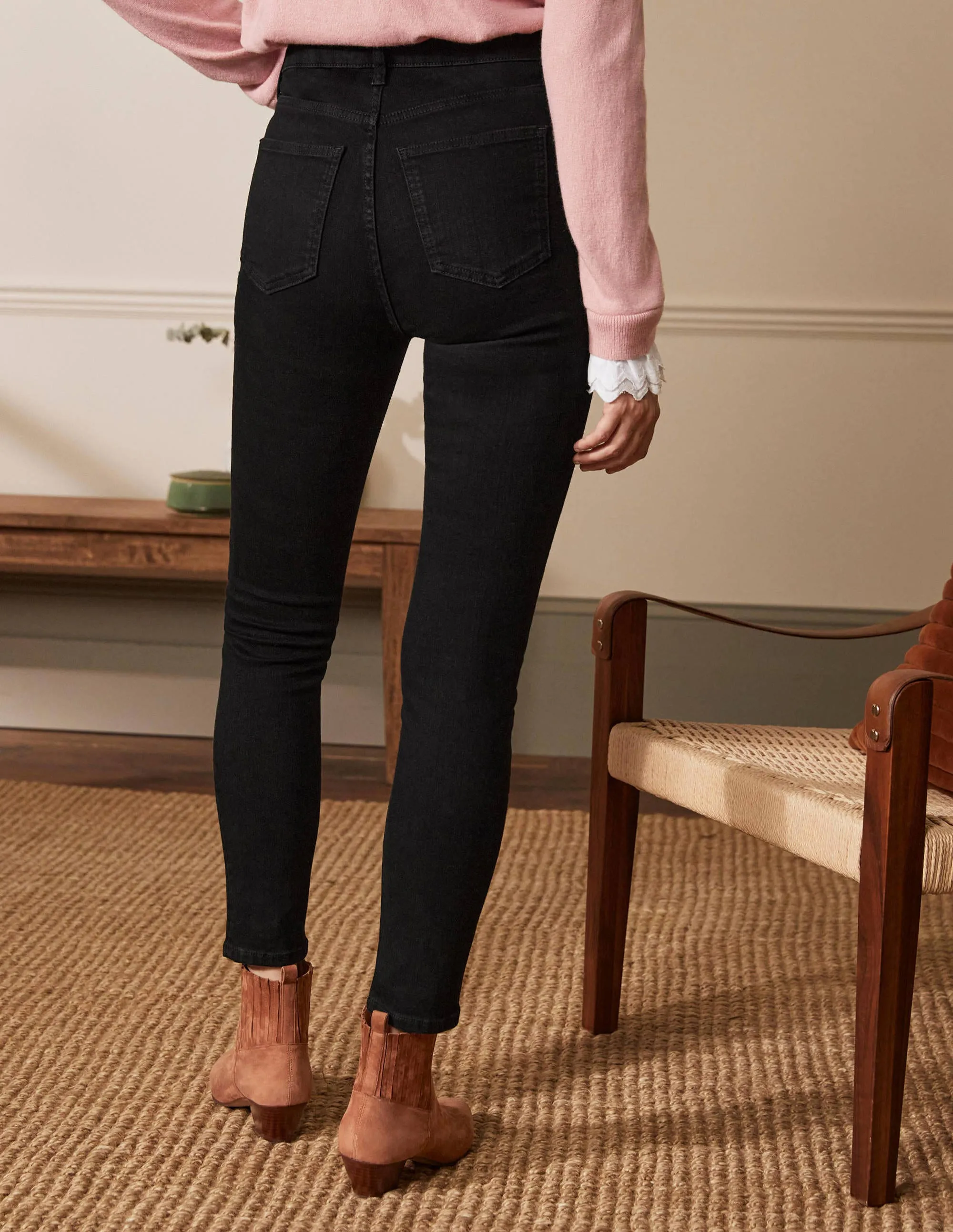 Button Fly Skinny Jeans-Black