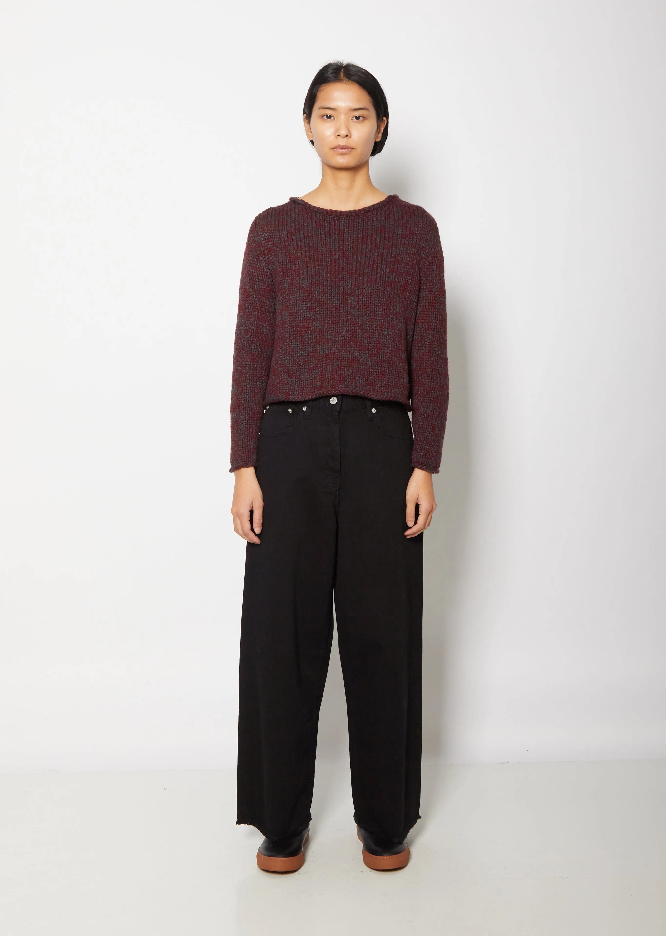 Caro Roll-Neck Cashmere Sweater — Bordeaux/Dark Taupe