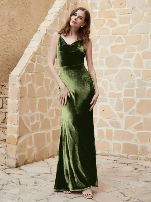 Cowl Neck Mermaid Velvet Gown Olive Green Plus Size