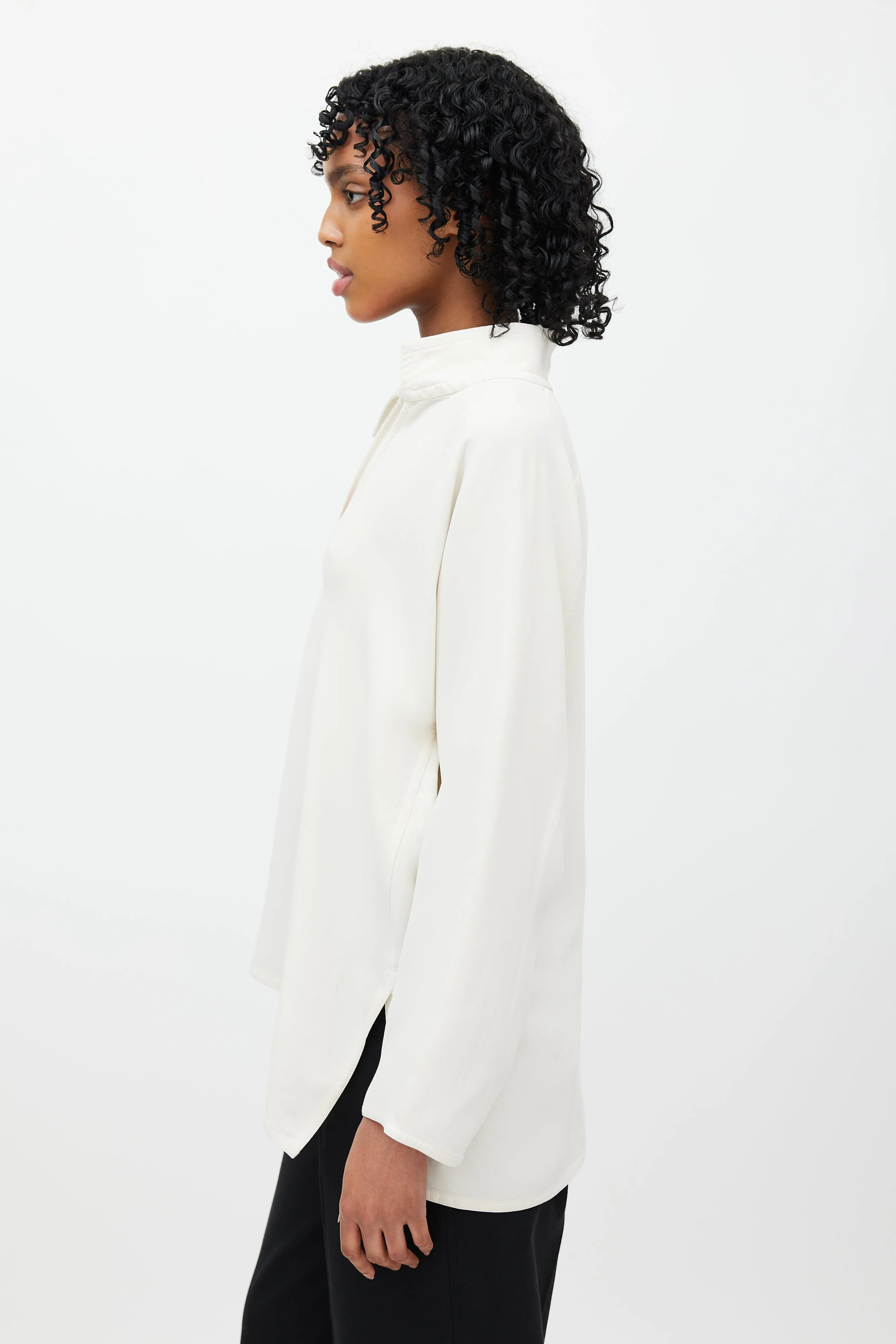 Cream Silk V-Neck Blouse
