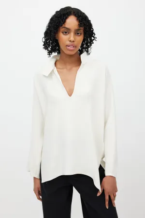 Cream Silk V-Neck Blouse
