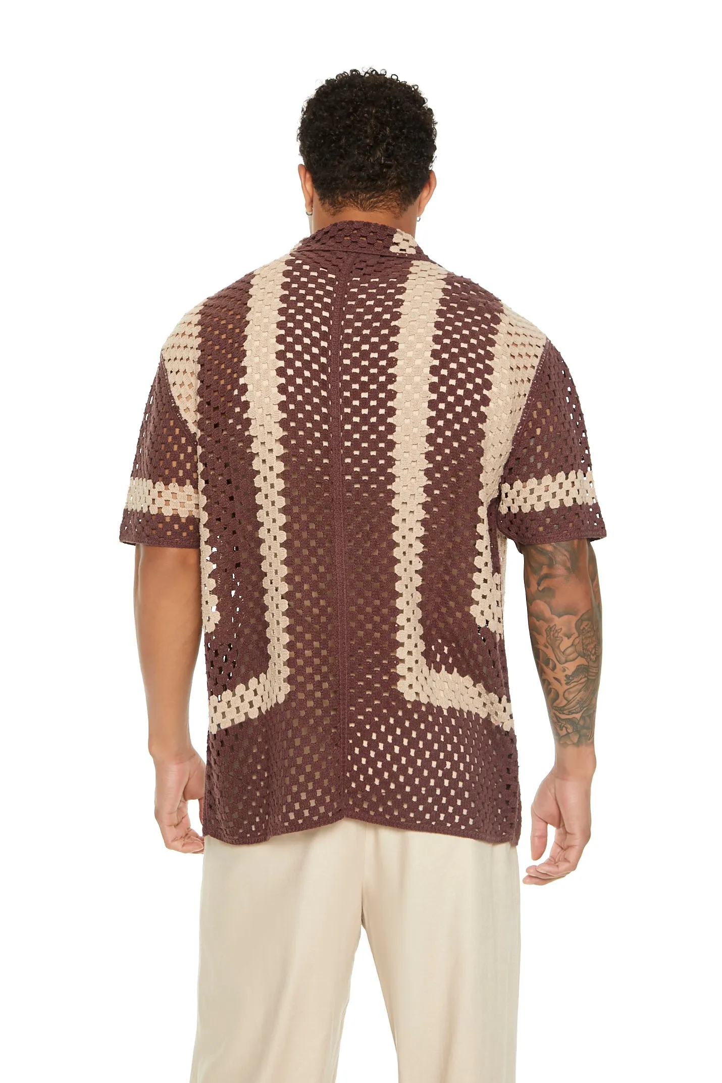 Crochet Knit Button-Up Top