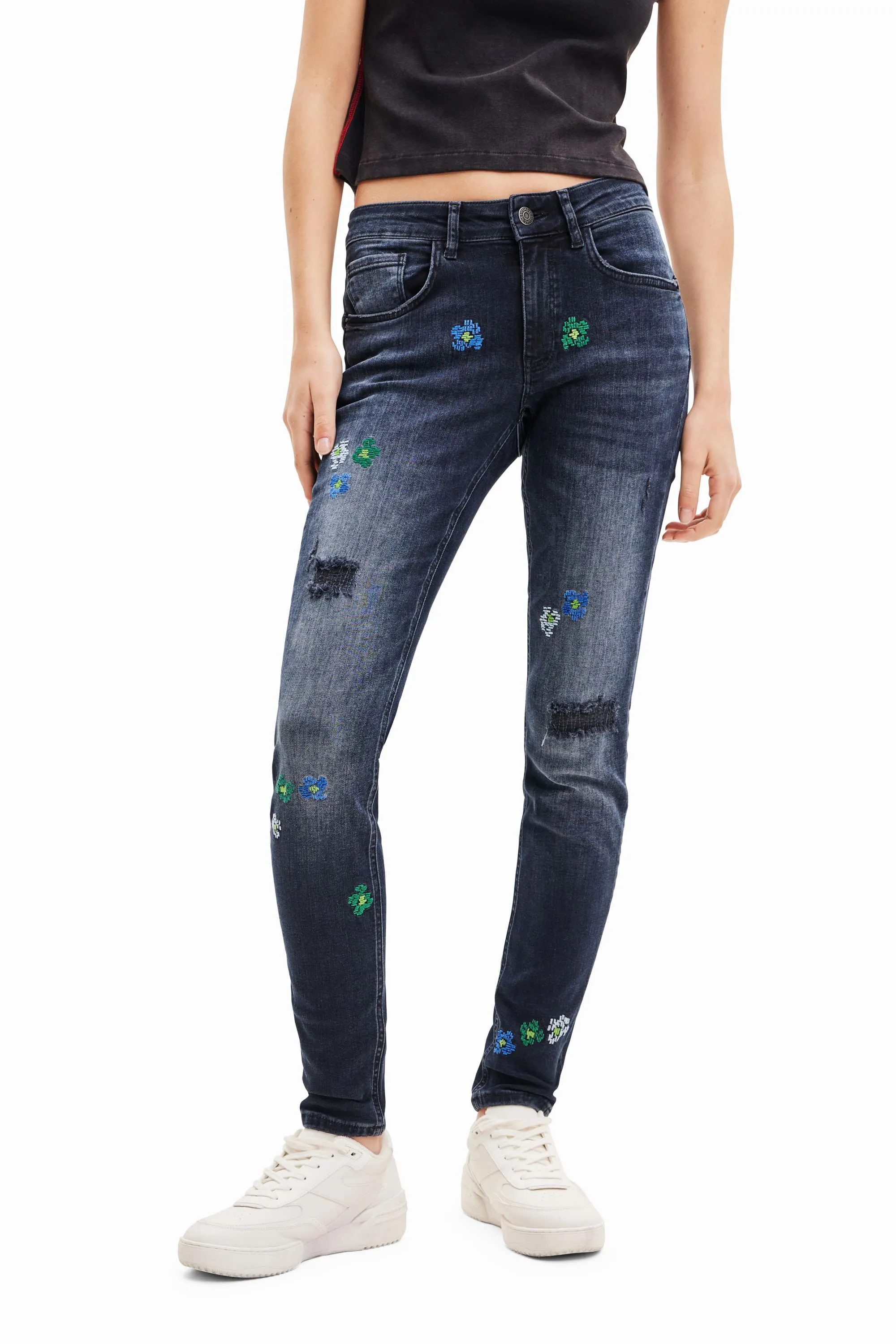 Desigual Bruselas Embroidered Push Up Skinny Jeans 23WWDD17