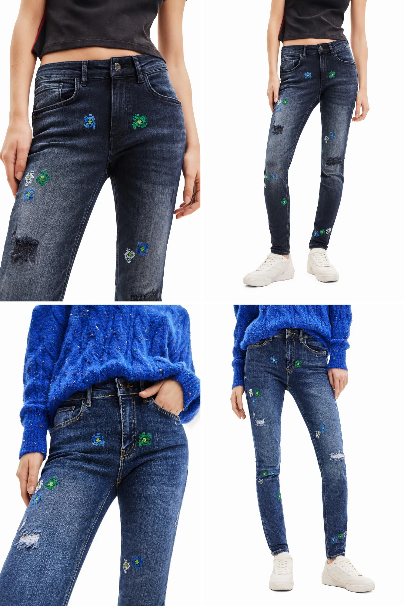 Desigual Bruselas Embroidered Push Up Skinny Jeans 23WWDD17