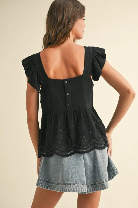 Eyelet Detailed Short Sleeve Top