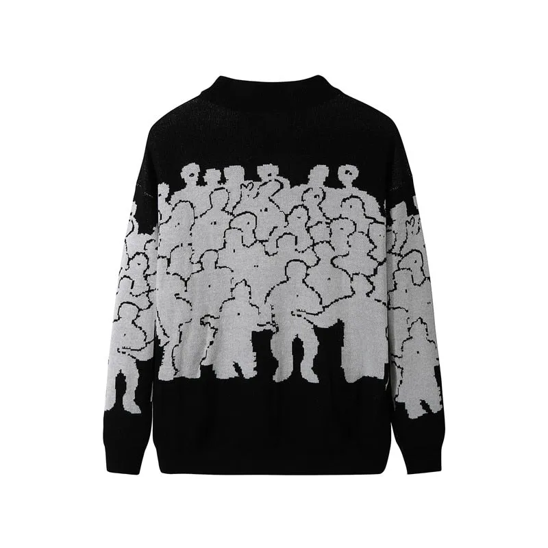 Fashion Sweater Men Cotton Embroidery Pull Homme Sweater Men Clothing Korean Clothes Oversize Knitted Sweater