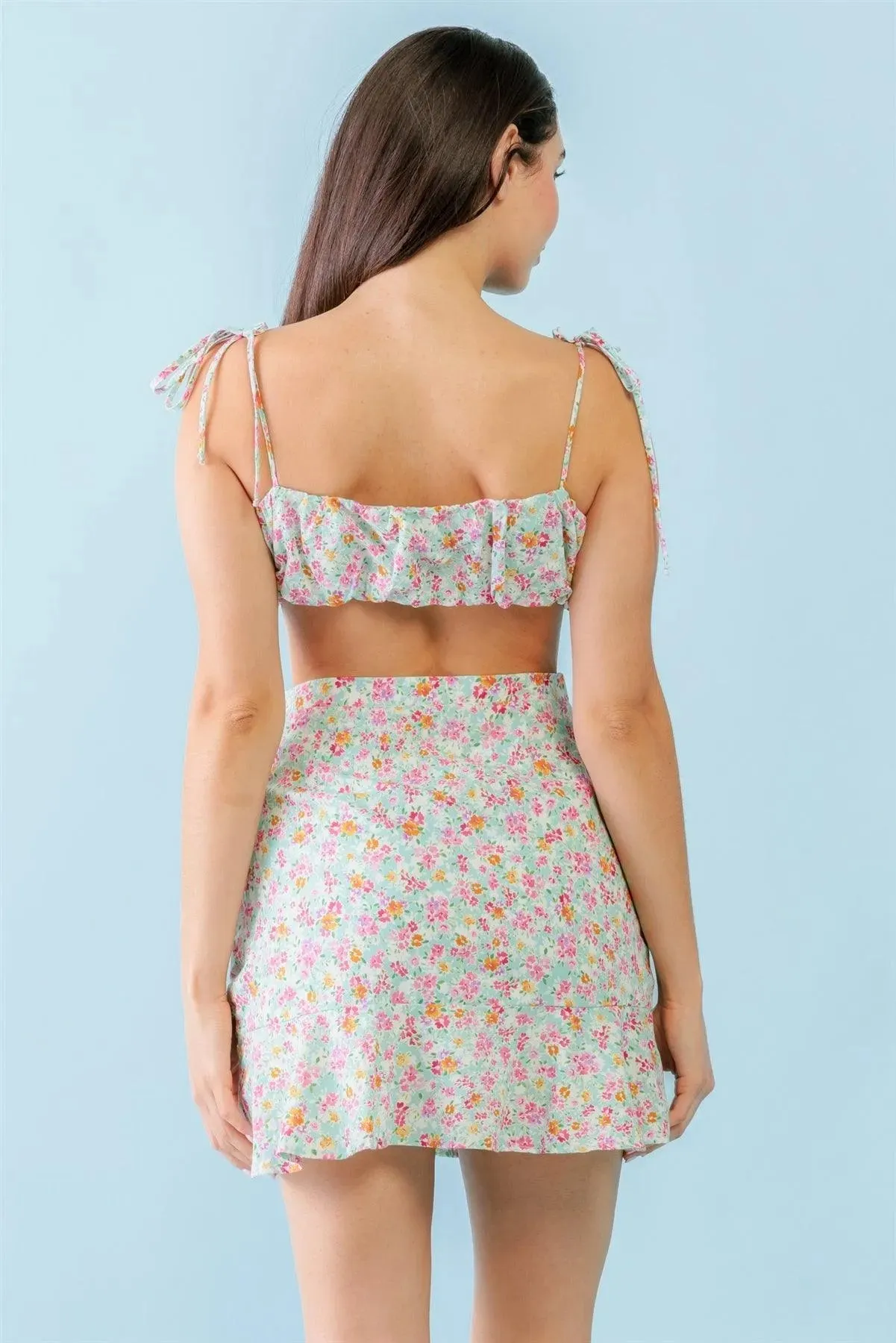 Floral Cotton Crop Top High Waist Mini Skirt Set