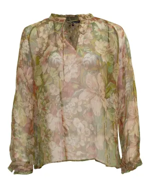 Floral Print Semi Sheer Blouse