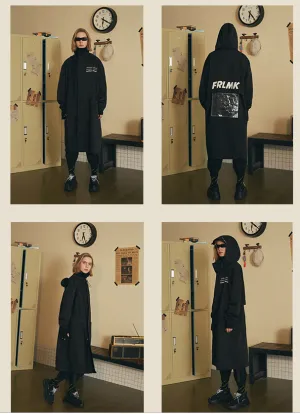 FRLMK ABNORMAL COLLECTION RETRO LONG TRENCH BLACK UNISEX JACKET