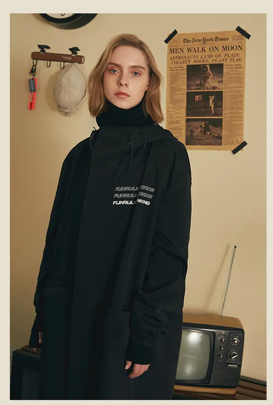 FRLMK ABNORMAL COLLECTION RETRO LONG TRENCH BLACK UNISEX JACKET