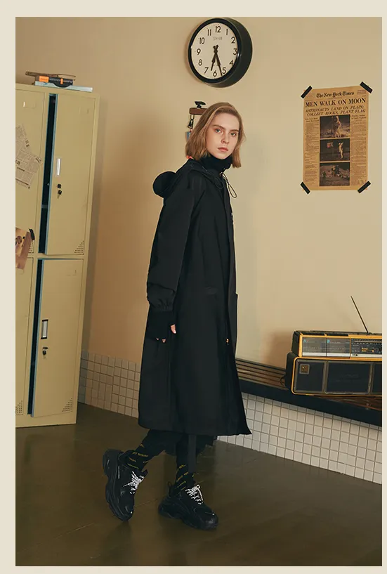 FRLMK ABNORMAL COLLECTION RETRO LONG TRENCH BLACK UNISEX JACKET