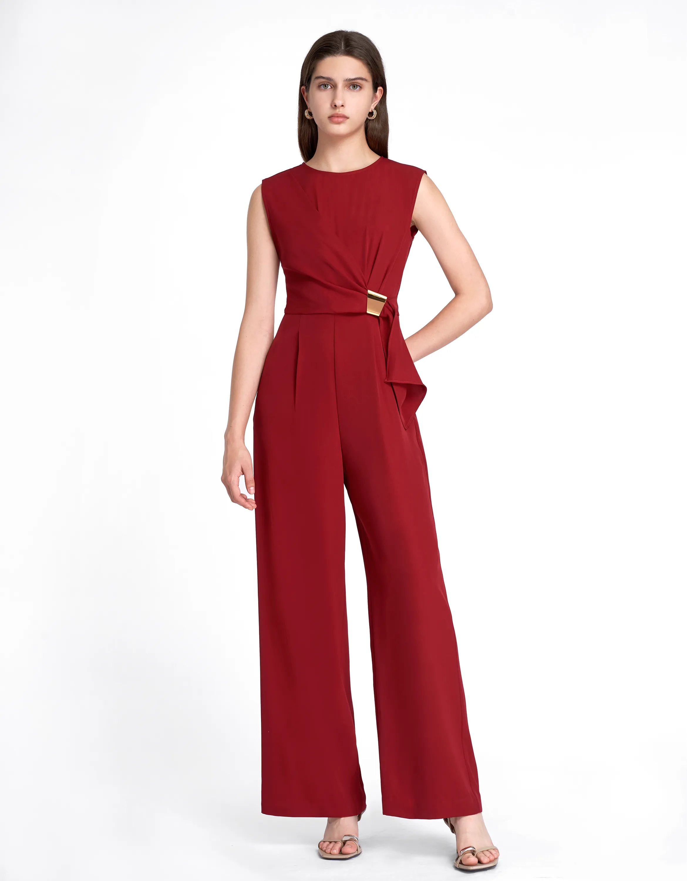 Gathered Waist Buckle Jumpsuit