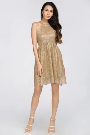 Gold Glitter Halter Midi Dress