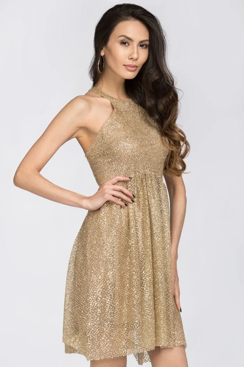 Gold Glitter Halter Midi Dress
