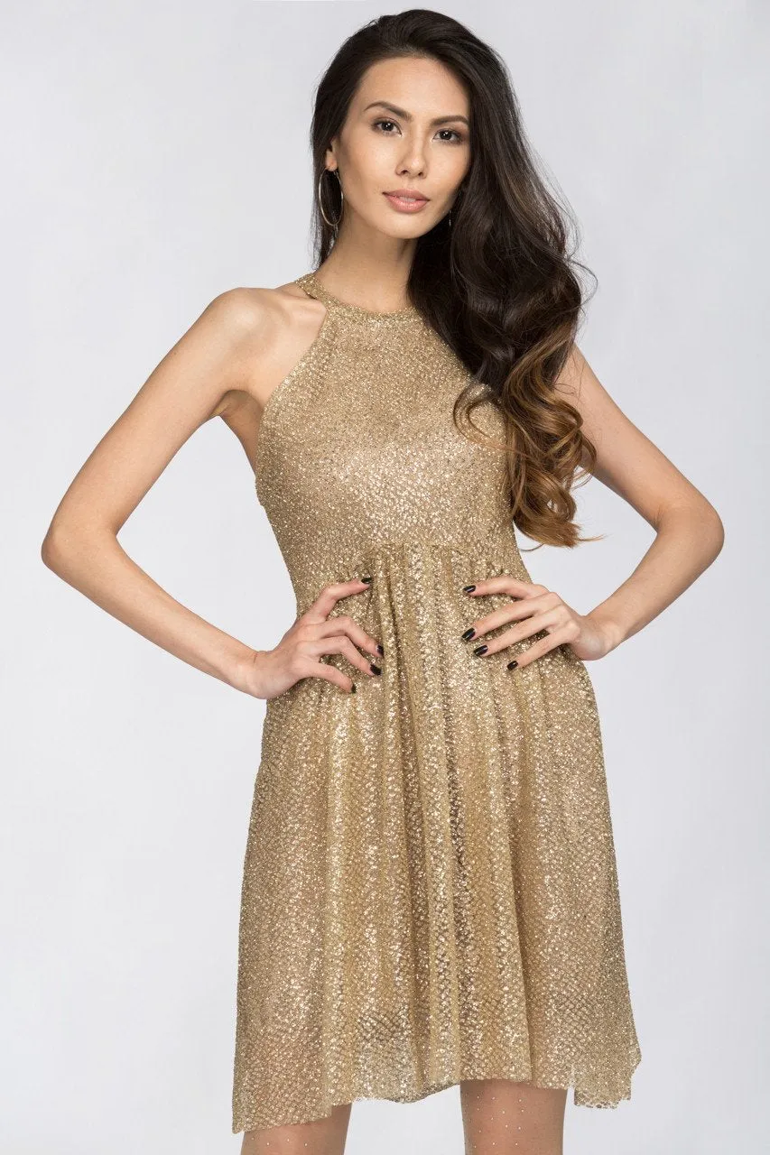 Gold Glitter Halter Midi Dress