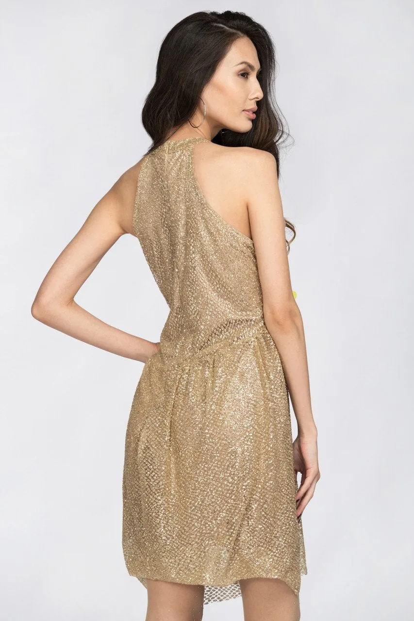 Gold Glitter Halter Midi Dress