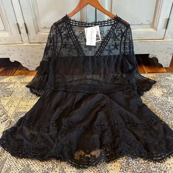 Hailey Black Crochet Lace Blouse Bohemian Blouse