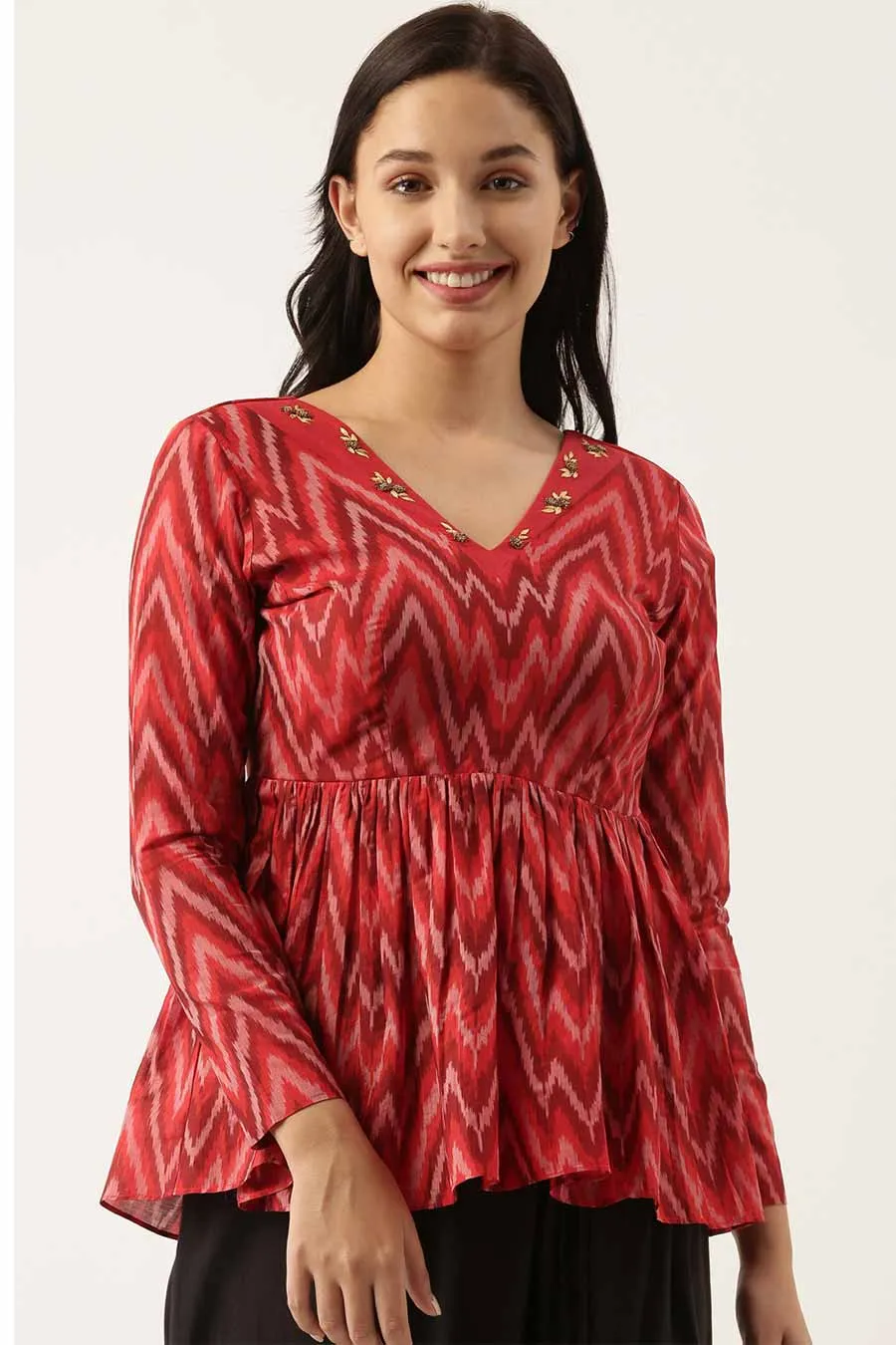 Ikat Silk Long Blouse Top