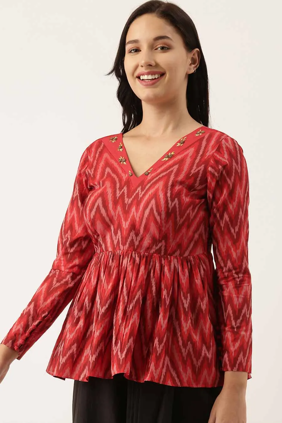 Ikat Silk Long Blouse Top