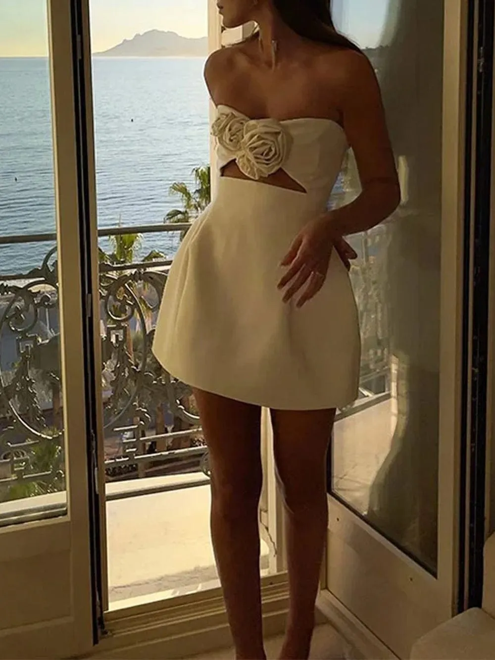 Jade Backless Flower Cut Out Mini Dress