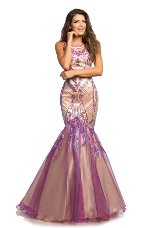Johnathan Kayne 2018 Sequin Mermaid Iridescent Prom Dress size 2, 8 Pageant Gown High Neck