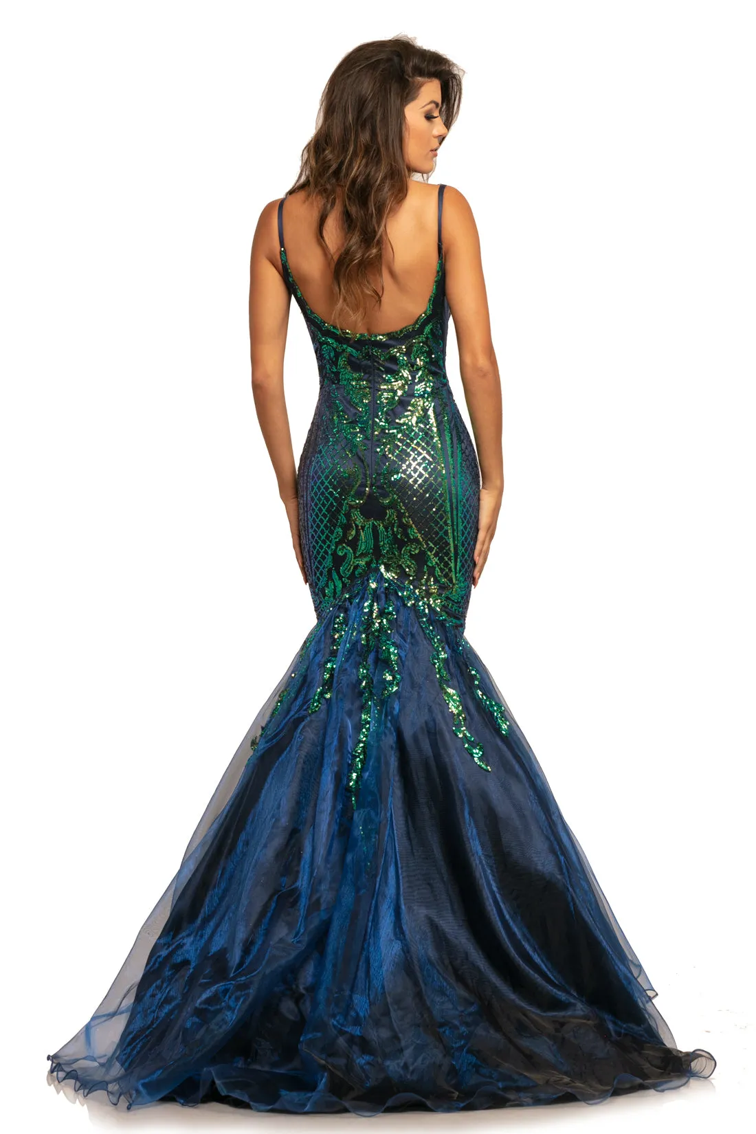 Johnathan Kayne 2018 Sequin Mermaid Iridescent Prom Dress size 2, 8 Pageant Gown High Neck
