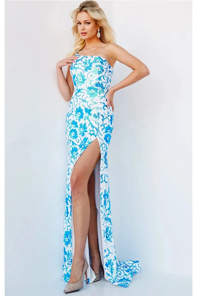 Jovani 08257 Long Mermaid Prom Pageant Gown Sequin Floral Formal Gown Iridescent