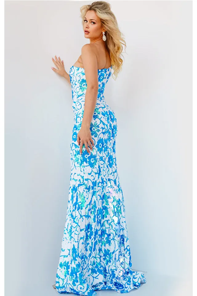 Jovani 08257 Long Mermaid Prom Pageant Gown Sequin Floral Formal Gown Iridescent