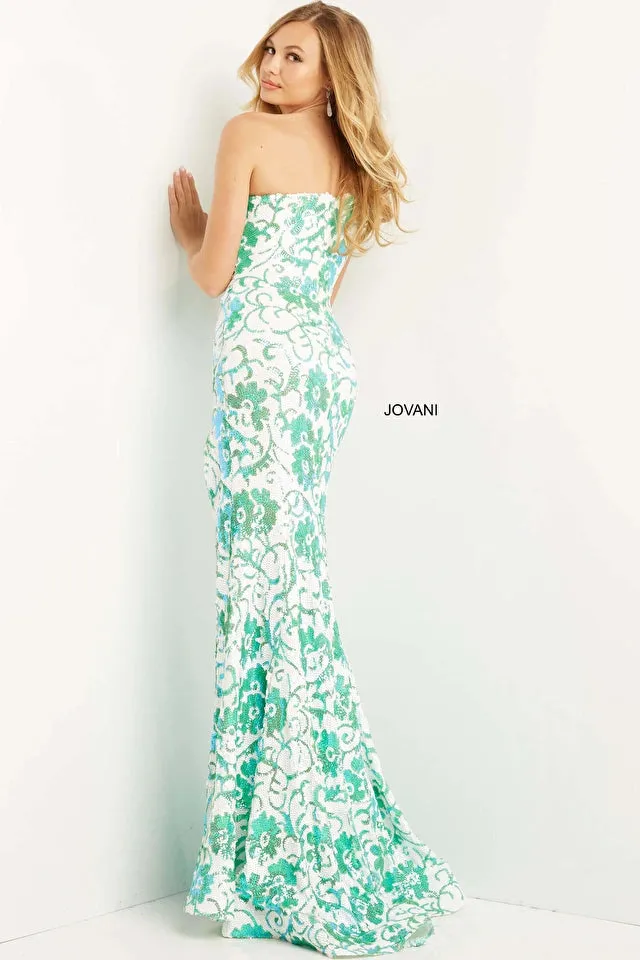 Jovani 08257 Long Mermaid Prom Pageant Gown Sequin Floral Formal Gown Iridescent