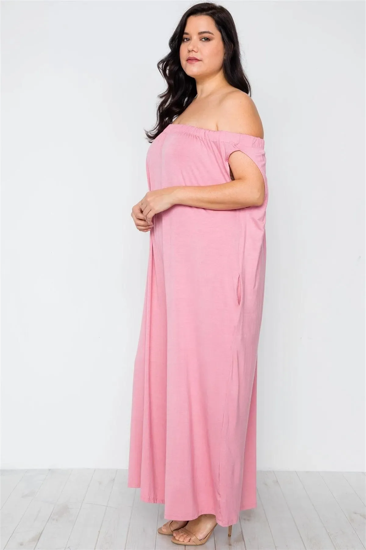 Junior Plus Size Mauve Basic Off-The-Shoulder Jumpsuit / 2-2-2