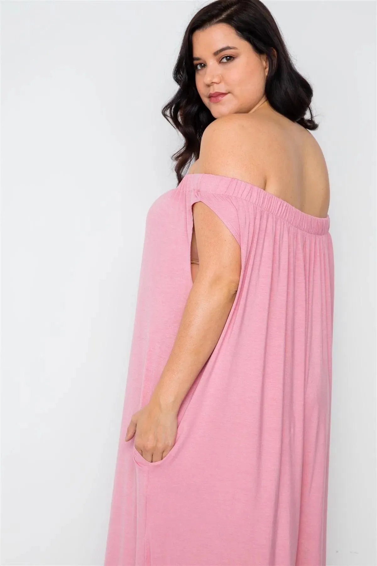 Junior Plus Size Mauve Basic Off-The-Shoulder Jumpsuit / 2-2-2