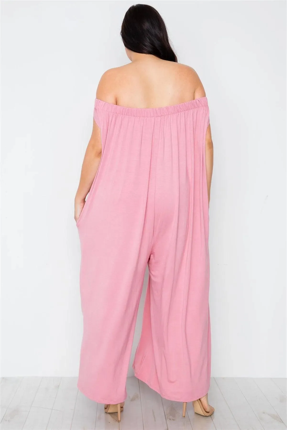 Junior Plus Size Mauve Basic Off-The-Shoulder Jumpsuit / 2-2-2