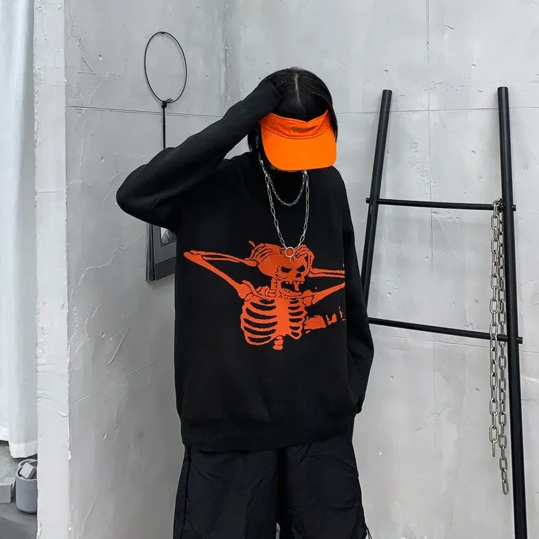 Knitted Sweater With Red Skeleton