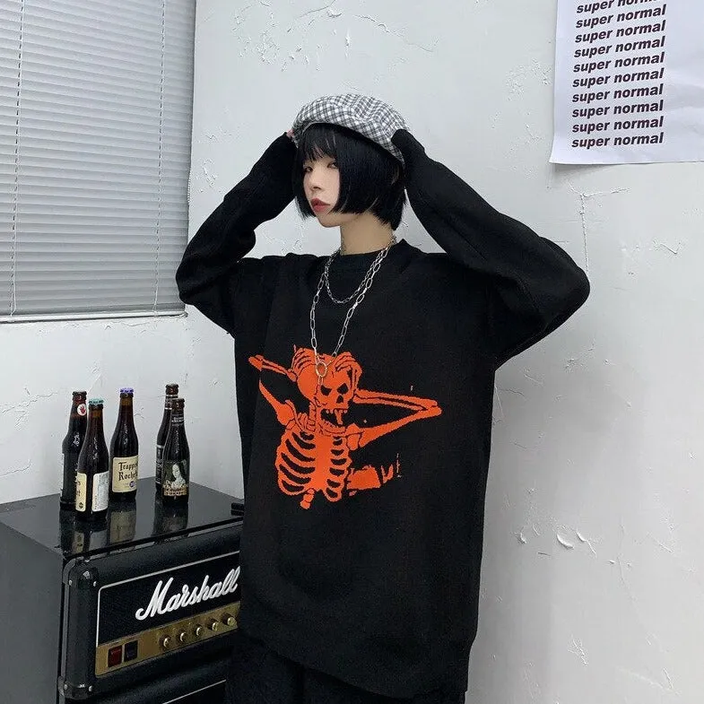 Knitted Sweater With Red Skeleton