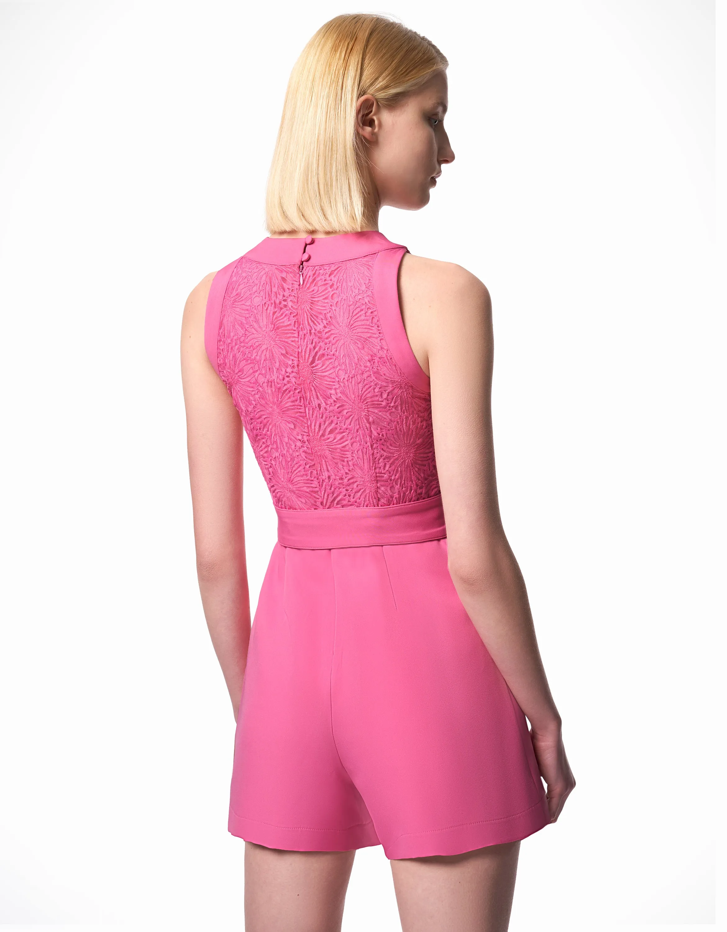 Lace Bodice Belted Romper