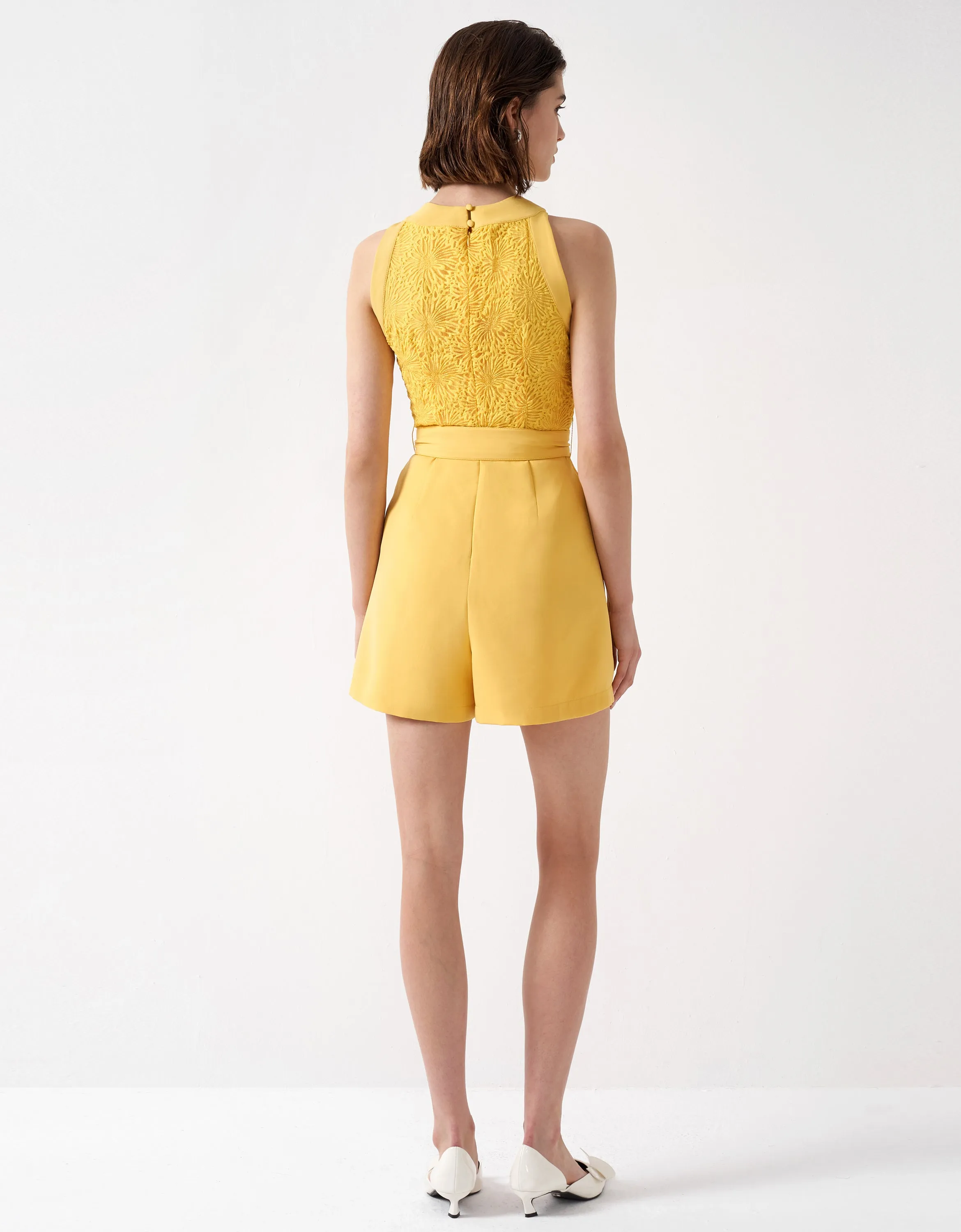 Lace Bodice Belted Romper