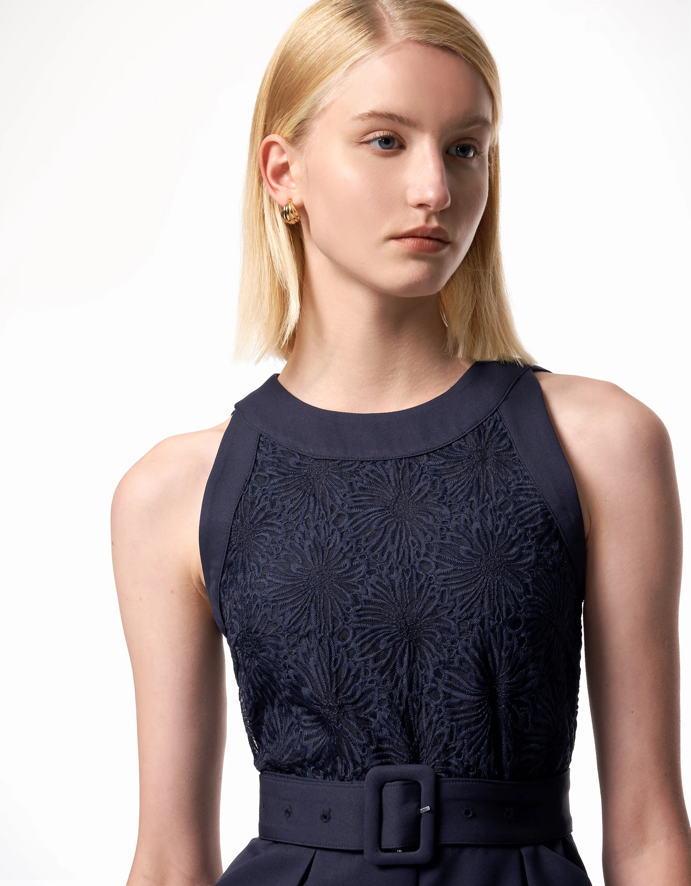 Lace Bodice Belted Romper