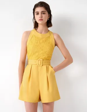 Lace Bodice Belted Romper