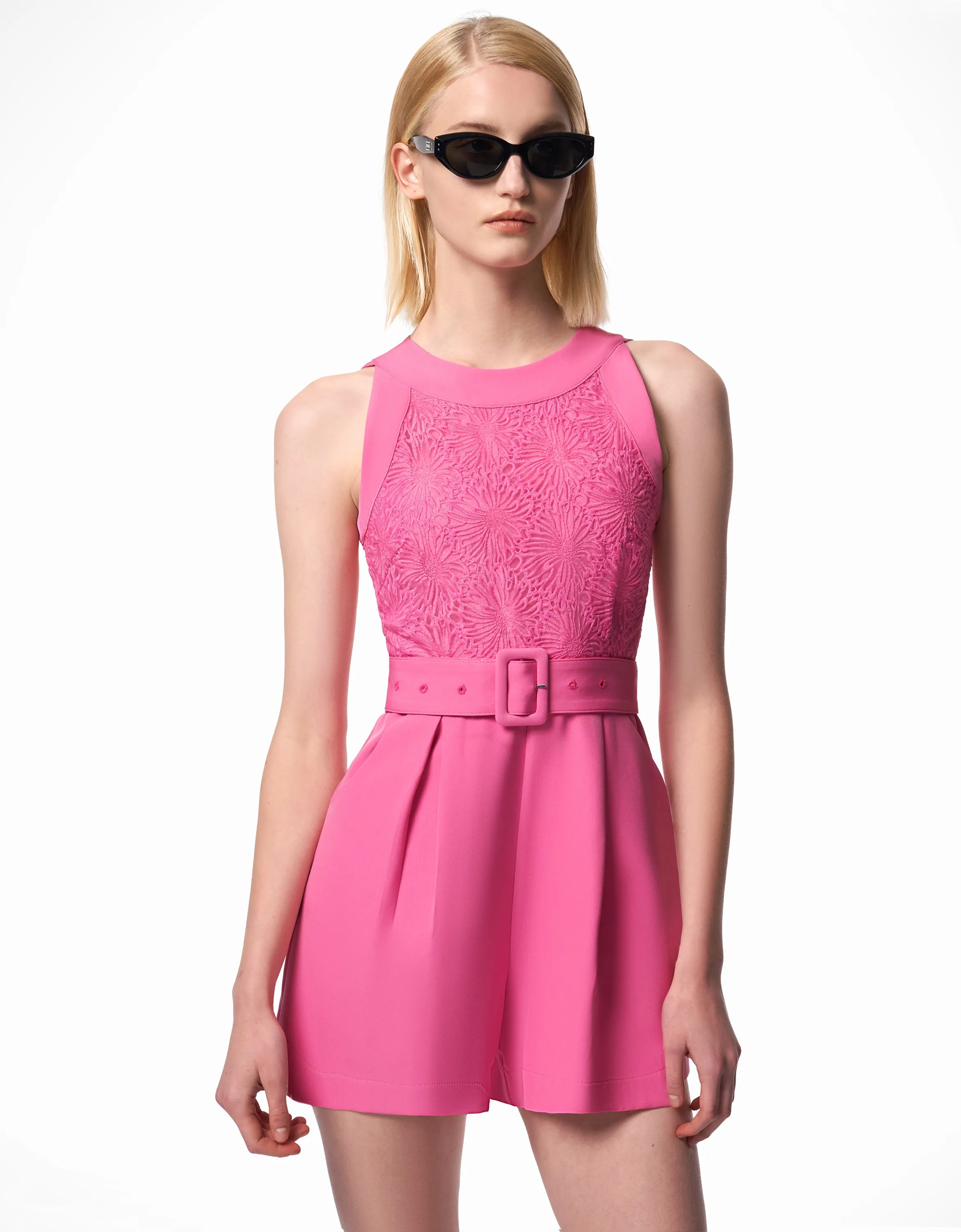 Lace Bodice Belted Romper