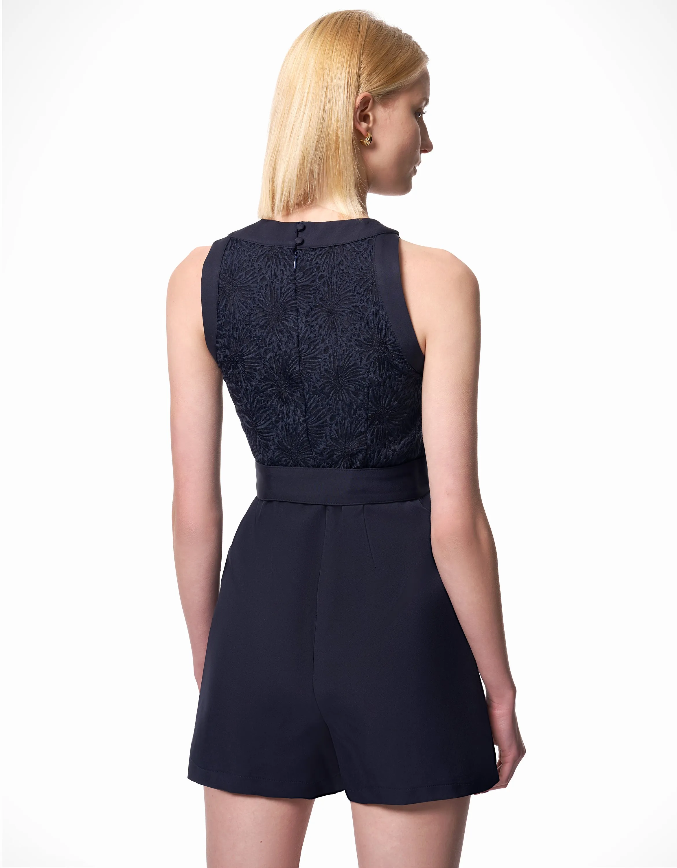 Lace Bodice Belted Romper