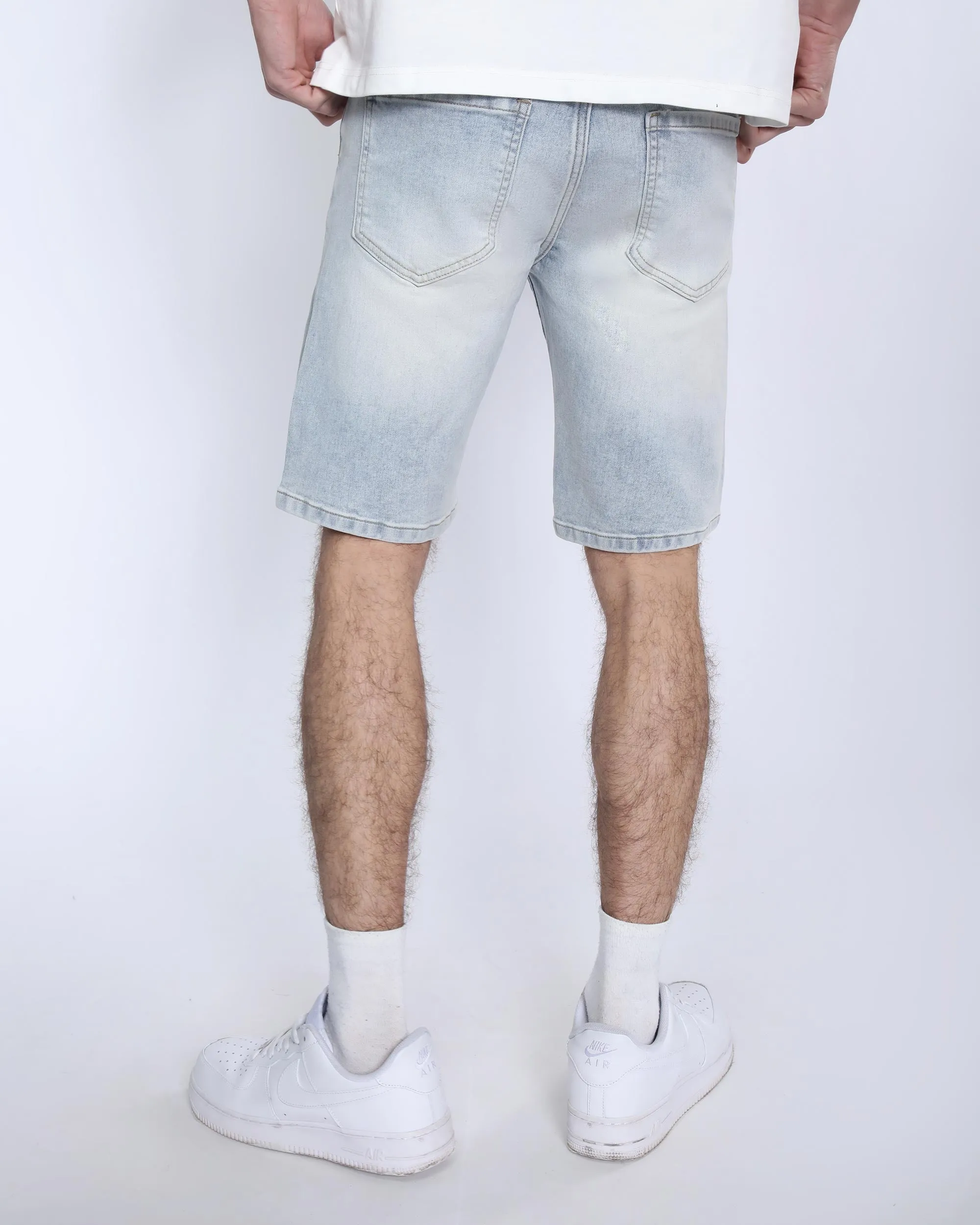 Light Wash Blue Denim Shorts with Letter Print-Mexico Local Delivery