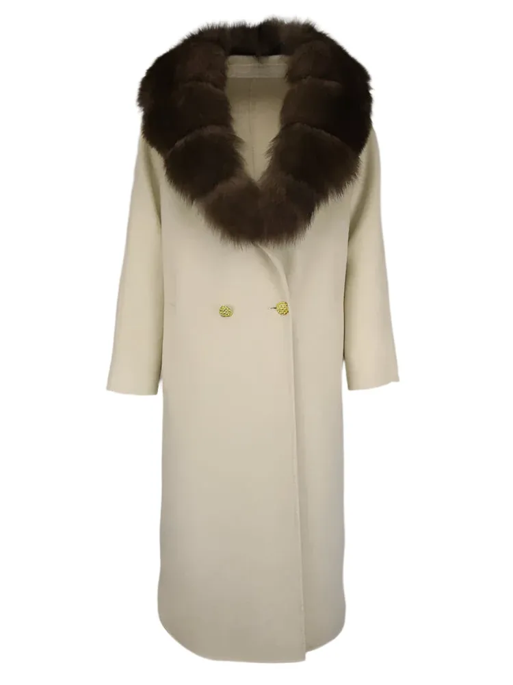 Luxurious Natural Fox Fur Collar Wool Coat for Women – 2024 Thick Warm Long Winter Jacket, Elegant Streetwear Outerwear