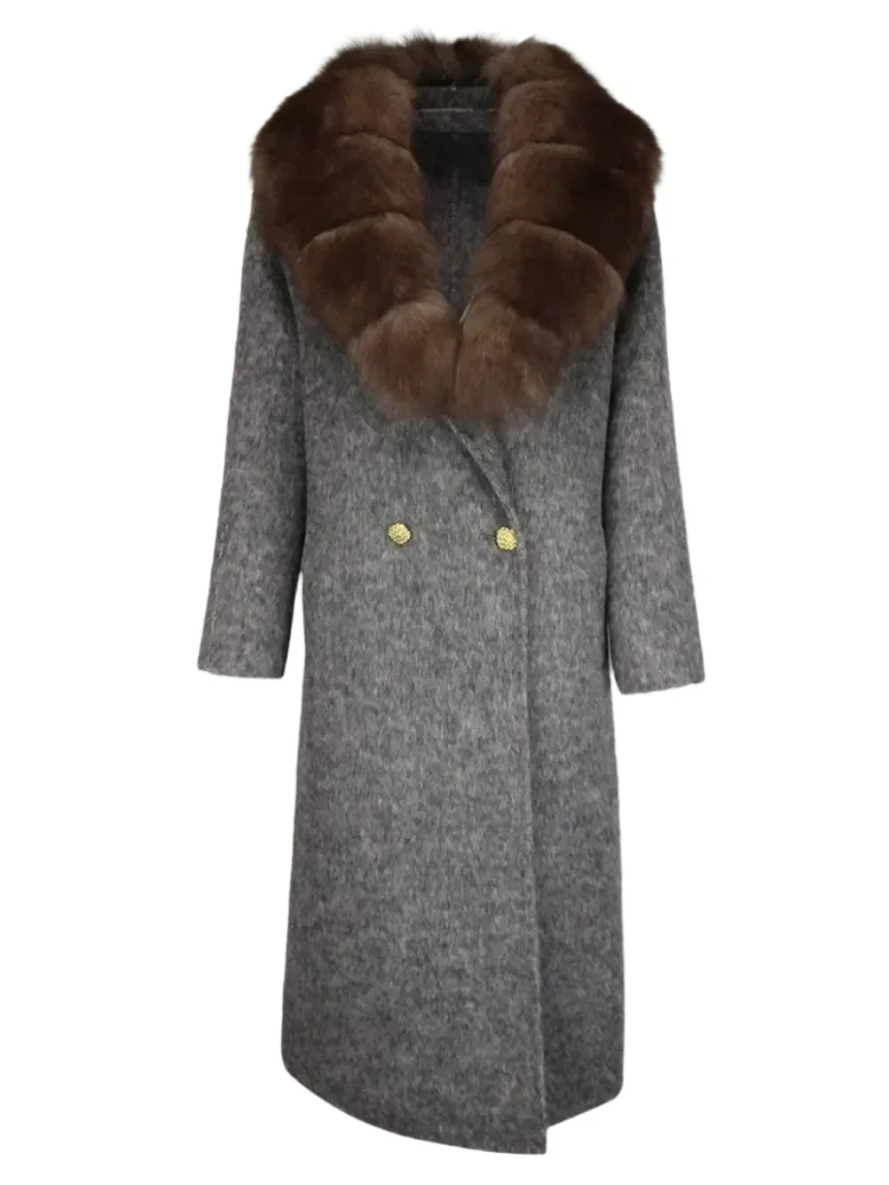 Luxurious Natural Fox Fur Collar Wool Coat for Women – 2024 Thick Warm Long Winter Jacket, Elegant Streetwear Outerwear
